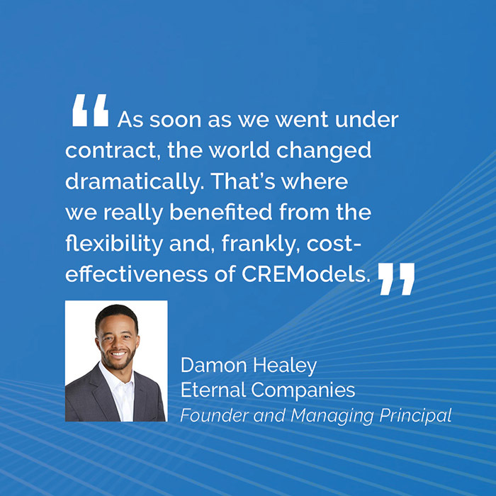 Damon Healey of Eternal Companies highlighting flexibility and cost-effectiveness of CREModels in hotel underwriting case study