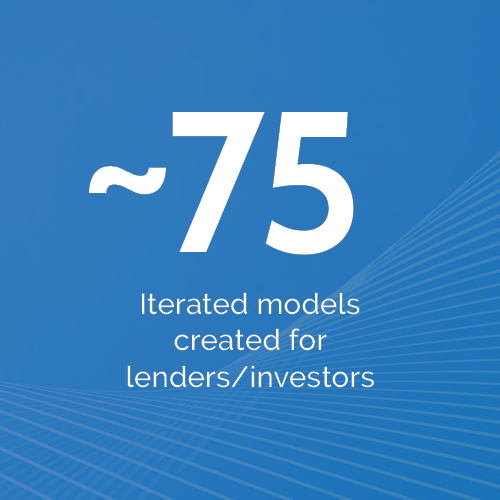 Approximately 75 financial models iterated for lenders and investors during hotel underwriting process